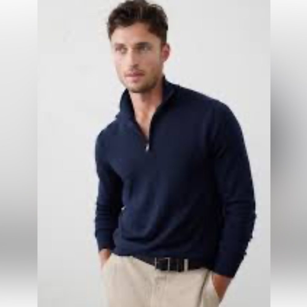 Banana Republic Italian Yarn Dark navy Blue Zip-Up Sweater size large